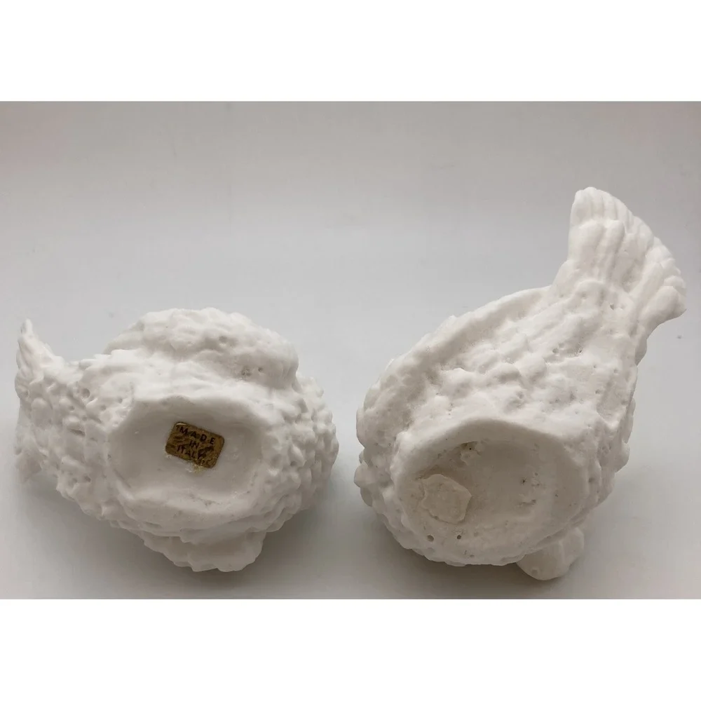 Pair Of White Bisque Italian Made White Doves Textured